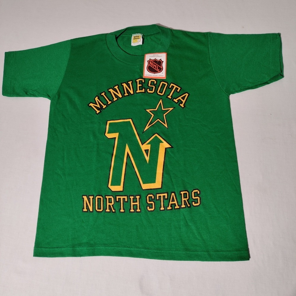 Vtg Velva Sheen Minnesota North Stars NHL Youth T-Shirt Green NOS Size M 10-12